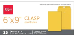 Office DepotĀ® Brand Manila Envelopes, 6" x 9", Clasp Closure, Brown Kraft, Pack Of 25