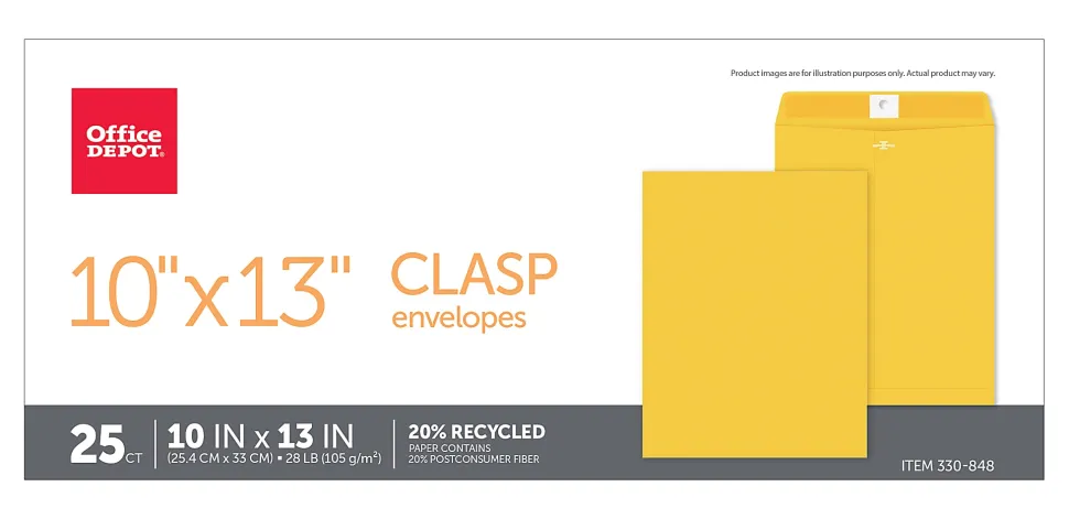 Office Depot® Brand Manila Envelopes, 10" x 13", Clasp Closure, Brown Kraft, Box Of 25