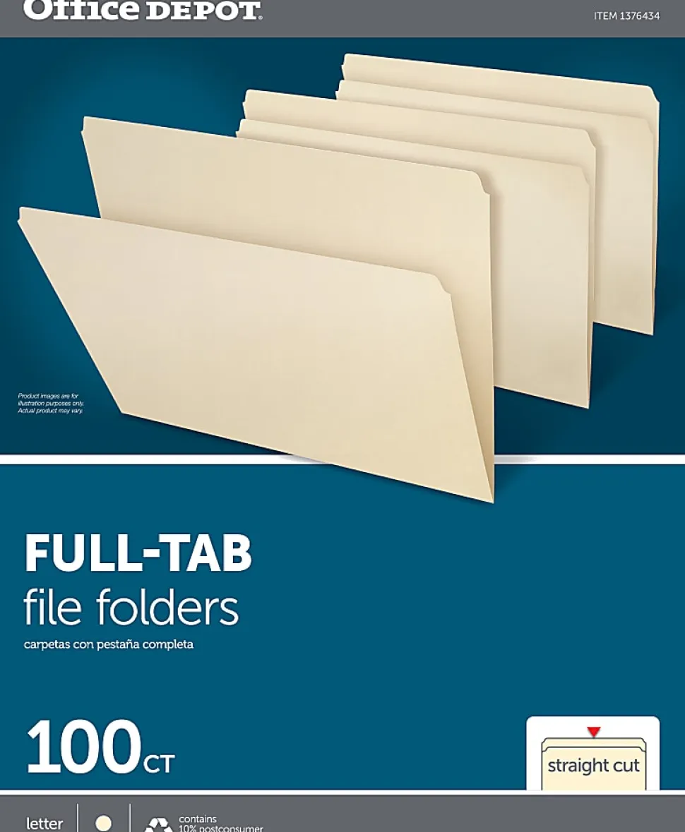 Office Depot® Brand Manila File Folders, 3/4" Expansion, Straight Cut, Letter Size, Pack Of 100 Folders