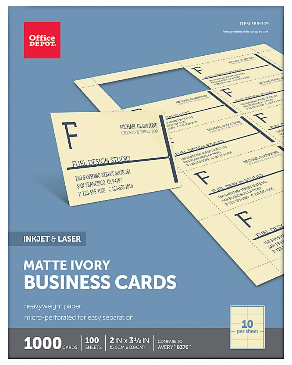 Office Depot® Brand Matte Business Cards, 2" x 3 1/2", Ivory, Pack Of 1,000