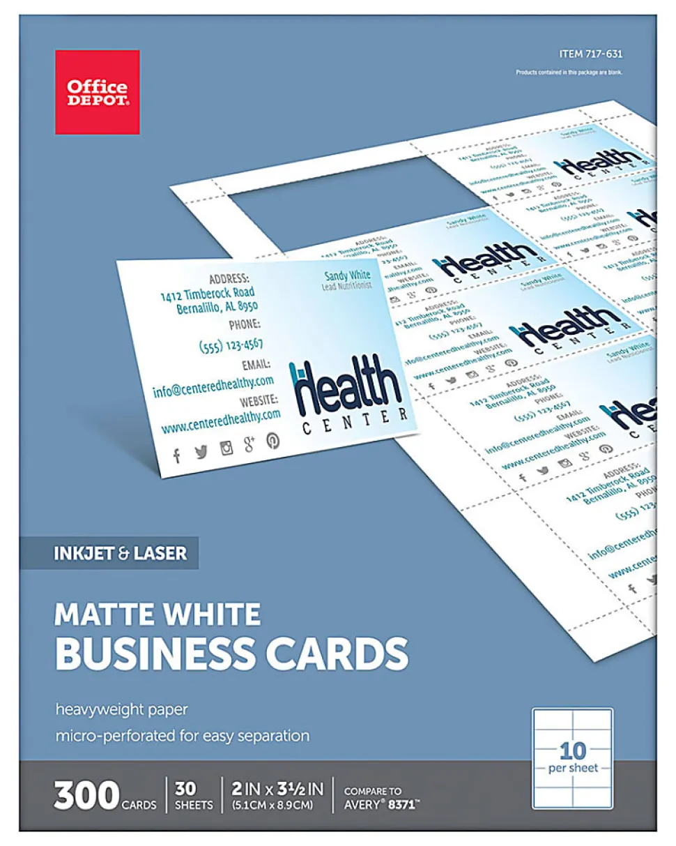 Office Depot® Brand Matte Business Cards, 2" x 3 1/2", White, Pack Of 300