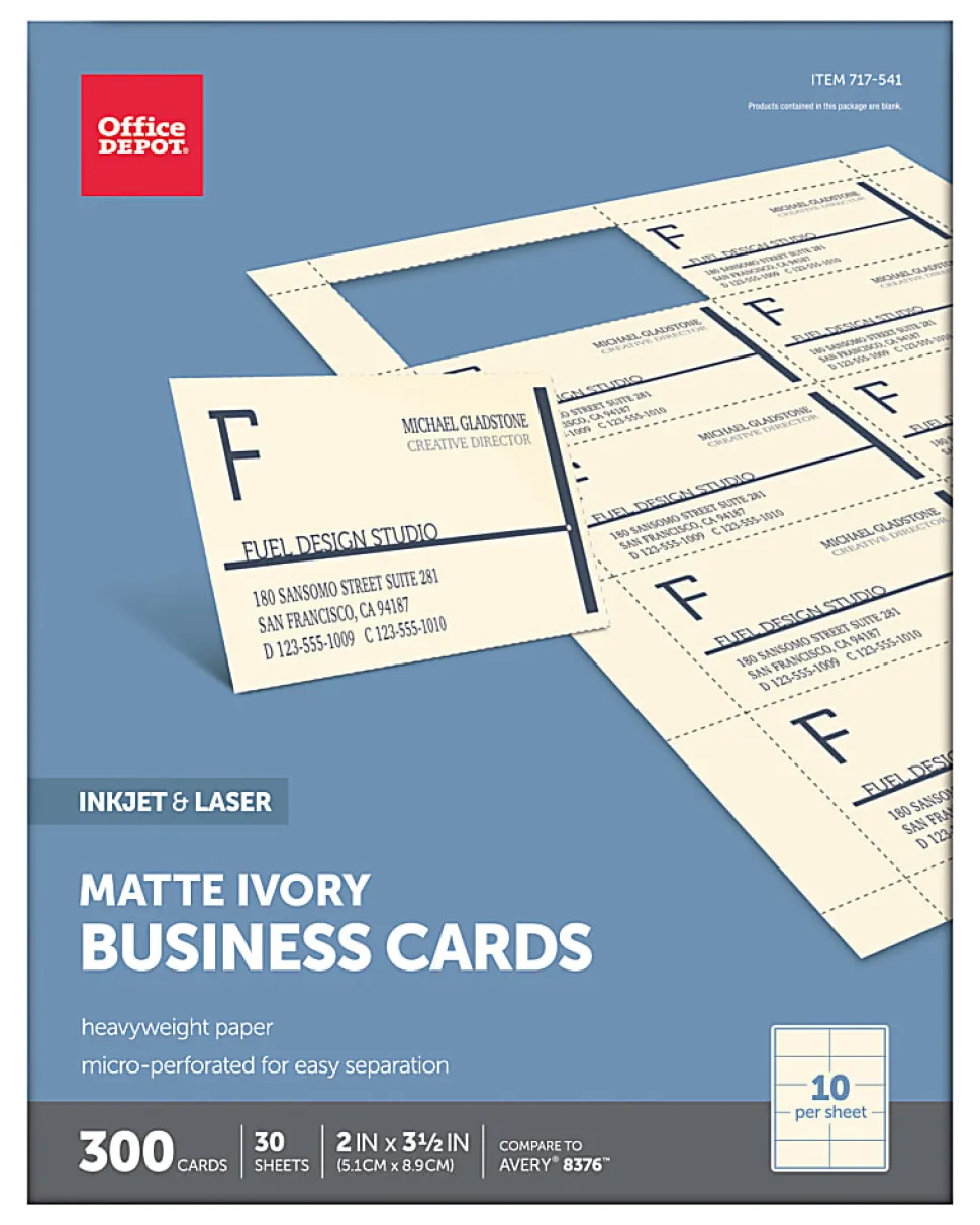 Office Depot® Brand Matte Business Cards, 2" x 3 1/2", Ivory, Pack Of 300