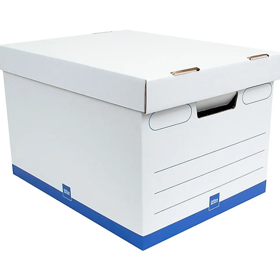 Office Depot® Brand Medium-Duty Storage Boxes, Letter/Legal Size, 15" x 12" x 10", White/Blue, Pack Of 5 - AAODMEDIUM5PK