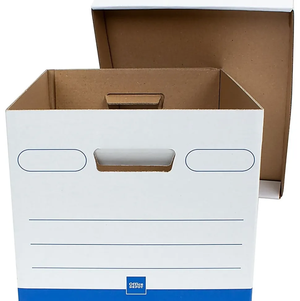 Office Depot® Brand Medium-Duty Storage Boxes, Letter/Legal Size, 15" x 12" x 10", White/Blue, Pack Of 5 - AAODMEDIUM5PK