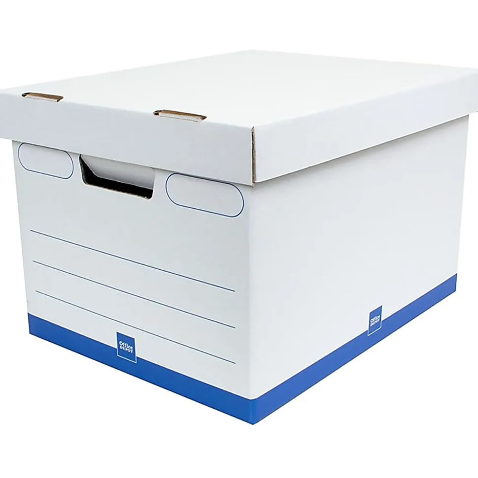 Office Depot® Brand Medium-Duty Storage Boxes, Letter/Legal Size, 15" x 12" x 10", White/Blue, Pack Of 5 - AAODMEDIUM5PK