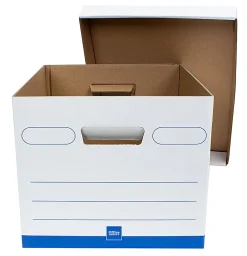 Office Depot® Brand Medium-Duty Storage Boxes, Letter/Legal Size, 15" x 12" x 10", White/Blue, Pack Of 12 - 0800306