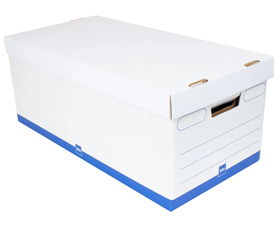 Office Depot® Brand Medium Quick Set Up Corrugated Storage Boxes, Letter Size, 24" x 12" x 10", 60% Recycled, White/Blue, Pack Of 12