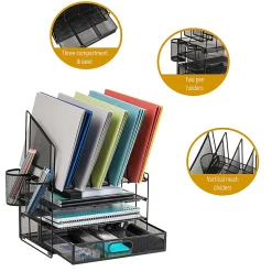 Office Depot® Brand Mesh Desk Organizer With Vertical Storage And Pen Holders, 16