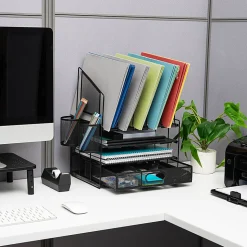 Office Depot® Brand Mesh Desk Organizer With Vertical Storage And Pen Holders, 16