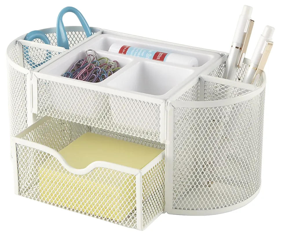 Office Depot® Brand Mesh Oval Desk Organizer, 4-1/8”H x 9-1/4”W x 4-1/3”D, White