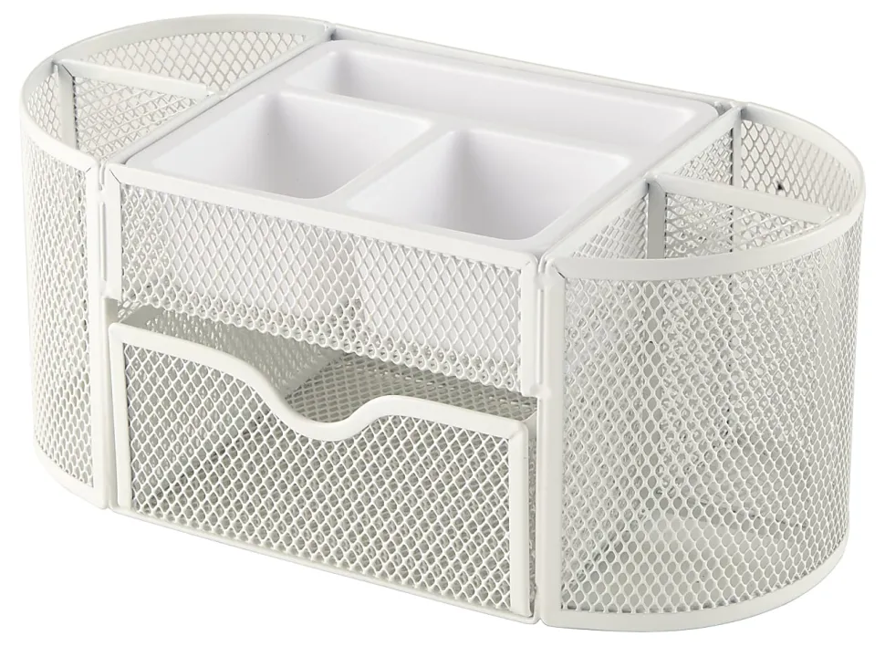 Office Depot® Brand Mesh Oval Desk Organizer, 4-1/8”H x 9-1/4”W x 4-1/3”D, White