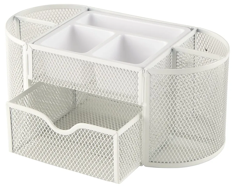 Office Depot® Brand Mesh Oval Desk Organizer, 4-1/8”H x 9-1/4”W x 4-1/3”D, White