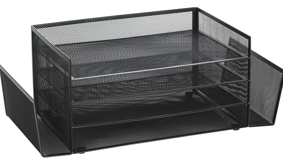 Office Depot® Brand Mesh 4-Shelf 2-Sided Desk Sorter, Black