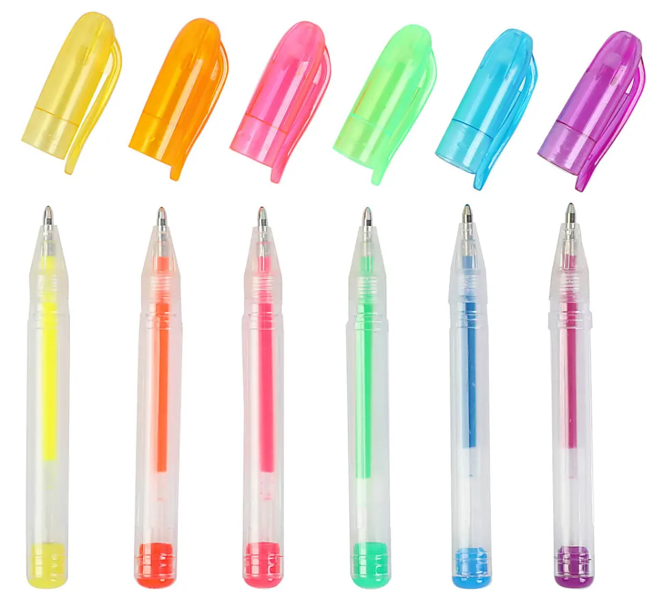 Office Depot® Brand Mini Gel Pens, Medium Point, 0.8 mm, Clear Barrels, Assorted Ink Colors, Pack Of 6