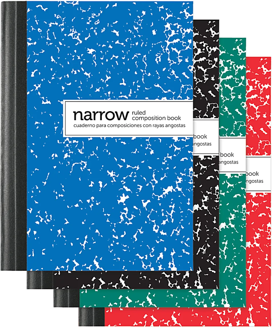 Office Depot® Brand Mini Marble Composition Books, 3-1/4" x 4-1/2", Narrow Ruled, 80 Sheets Per Book, Assorted Colors, Pack Of 4