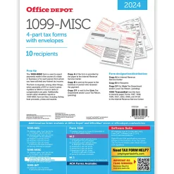 Office Depot® Brand 1099-MISC Laser Tax Forms And Envelopes, 4-Part, 2-Up, 8-1/2