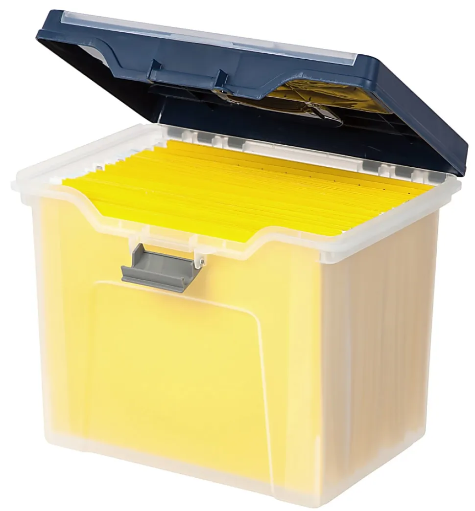 Office Depot® Brand Mobile File Box, Large, Letter Size, 11-5/8"H x 13-13/6"W x 10"D, Clear/Blue