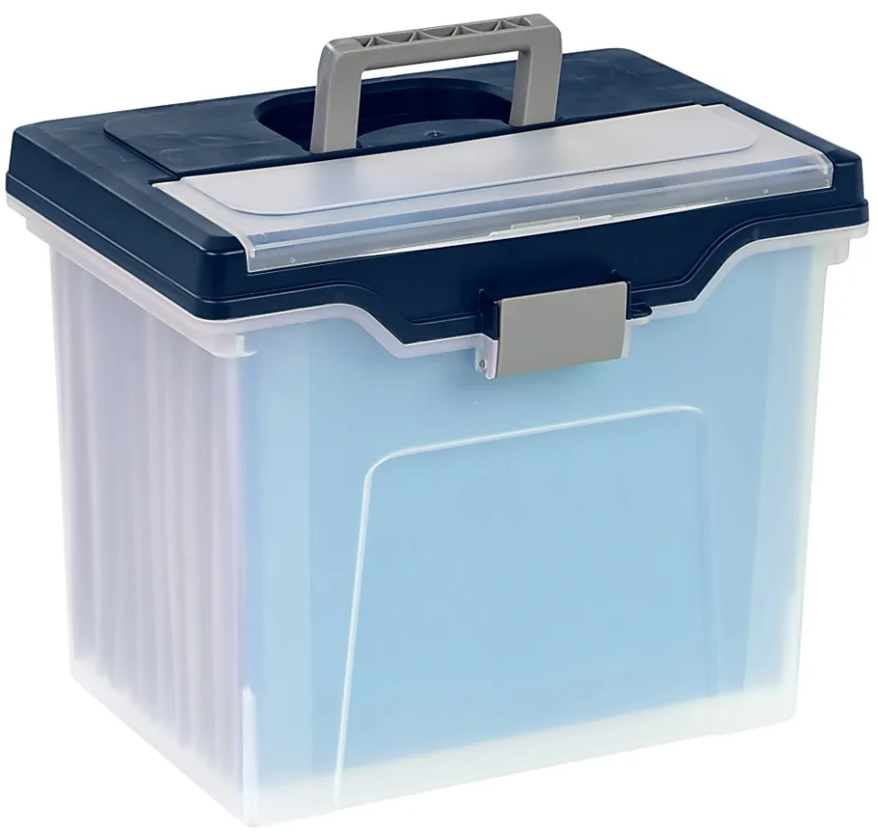Office Depot® Brand Mobile File Box, Large, Letter Size, 11-5/8"H x 13-13/6"W x 10"D, Clear/Blue
