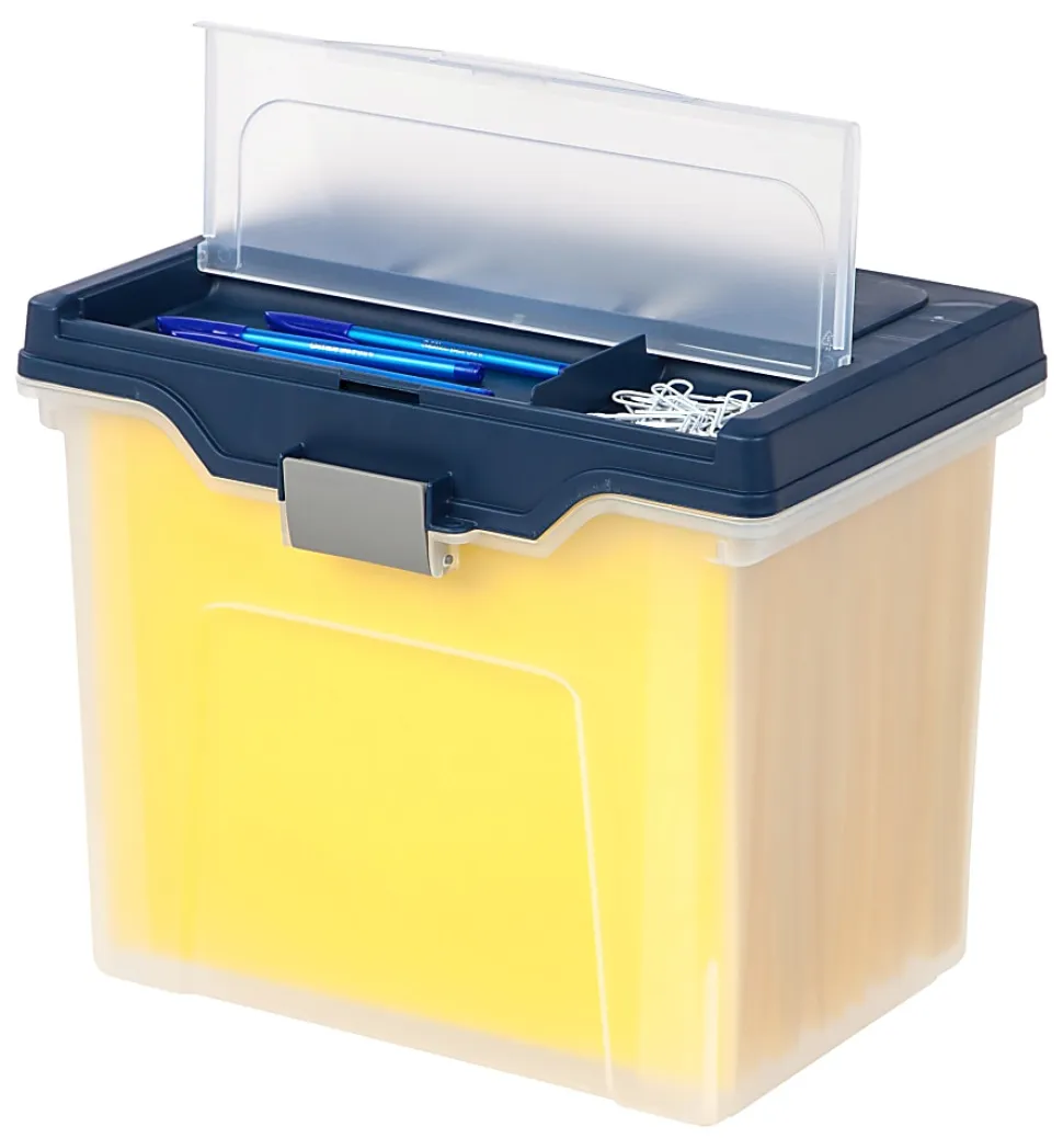 Office Depot® Brand Mobile File Box, Large, Letter Size, 11-5/8"H x 13-13/6"W x 10"D, Clear/Blue