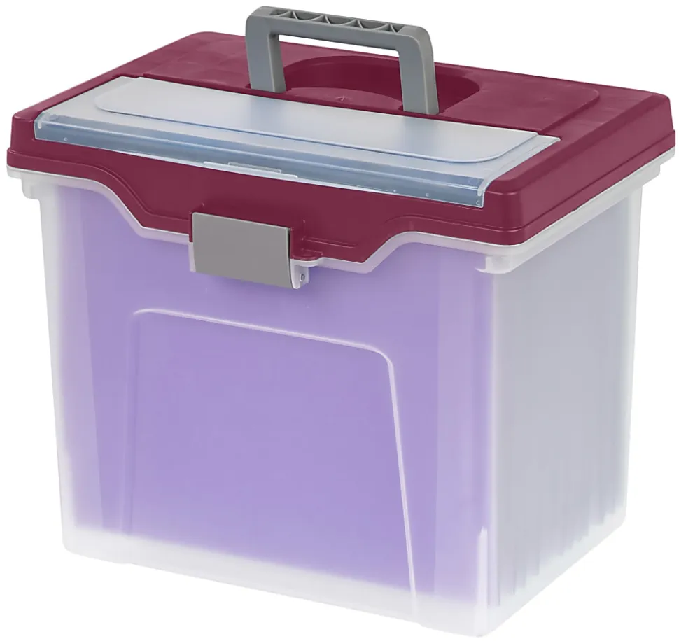 Office Depot® Brand Mobile File Box, Large, Letter Size, 11 5/8"H x 13 3/6"W x 10"D, Clear/Burgundy