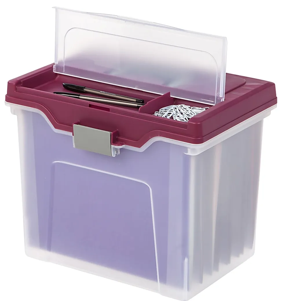Office Depot® Brand Mobile File Box, Large, Letter Size, 11 5/8"H x 13 3/6"W x 10"D, Clear/Burgundy