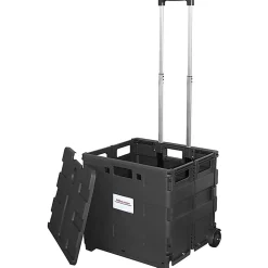 Office Depot® Brand Mobile Folding Cart With Lid, 16"H x 18"W x 15"D, Black