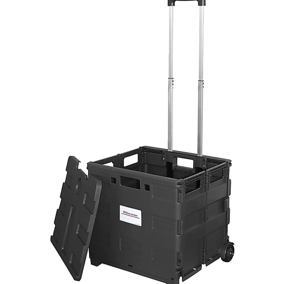 Office Depot® Brand Mobile Folding Cart With Lid, 16"H x 18"W x 15"D, Black