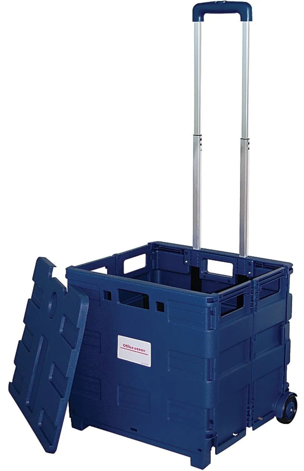 Office Depot® Brand Mobile Folding Cart With Lid, 16"H x 18"W x 15"D, Blue