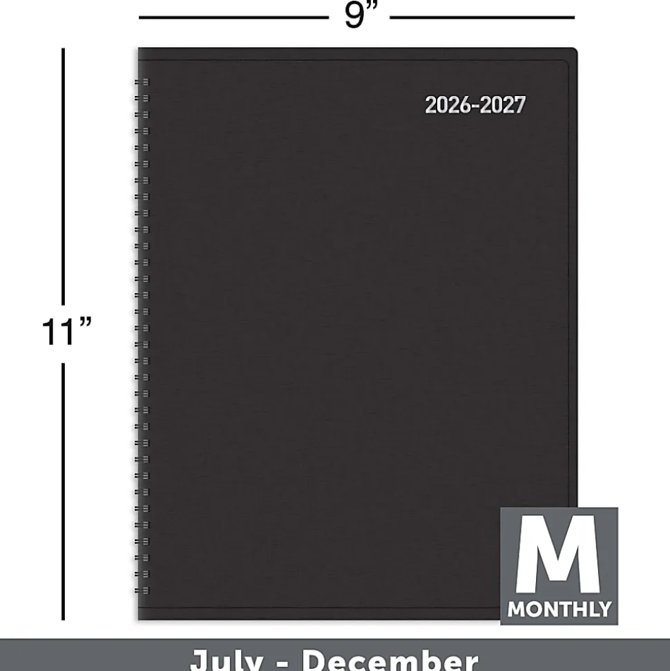 2026-2027 Office Depot® Brand 18-Month Academic Planner, 9" x 11", 30% Recycled, Black, July 2026 To December 2027