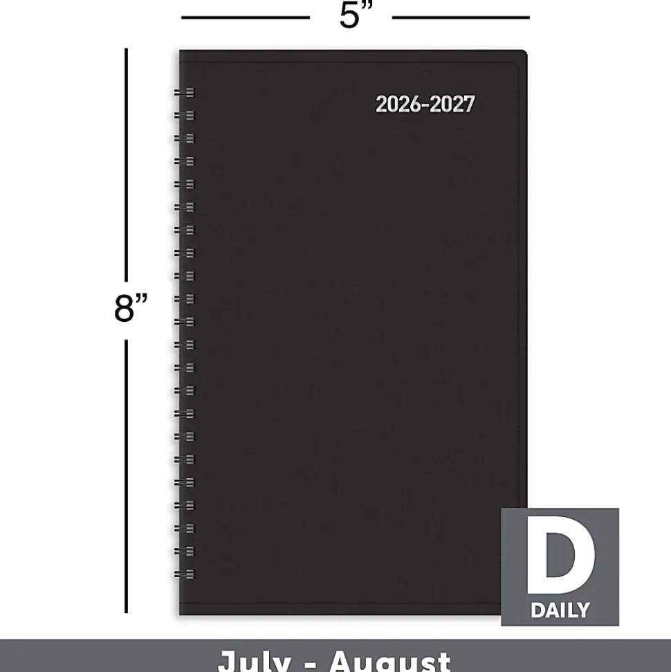 2026-2027 Office Depot® Brand 14-Month Daily Academic Planner, 5" x 8", 30% Recycled, Black, July 2026 To August 2027
