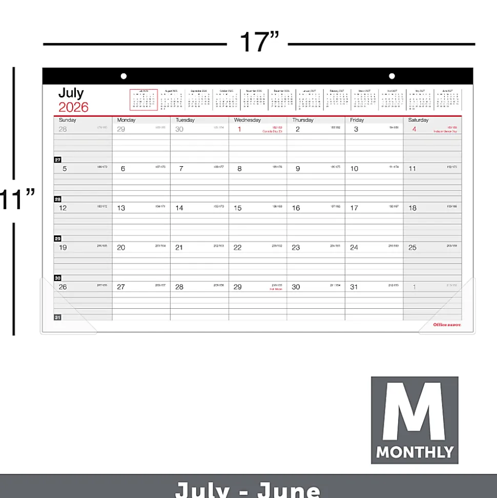 2026-2027 Office Depot® Brand Monthly Academic Desk Calendar, 17-3/4" x 10-7/8", 30% Recycled, July 2026 To June 2027