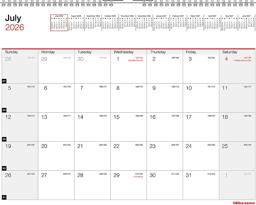 2026-2027 Office Depot® Brand Monthly Academic Wall Calendar, 11" x 8-1/2", 30% Recycled, July 2026 To June 2027
