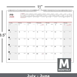 2026-2027 Office Depot® Brand Monthly Academic Wall Calendar, 11" x 8-1/2", 30% Recycled, July 2026 To June 2027