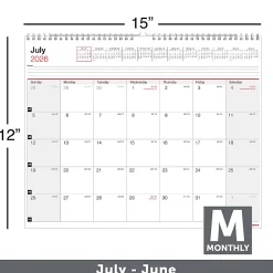 2026-2027 Office DepotĀ® Brand Monthly Academic Wall Calendar, 15" x 12", 30% Recycled, July 2026 To June 2027