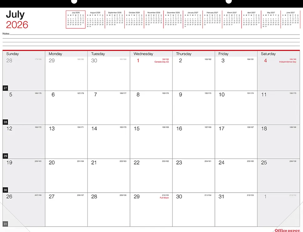 2026-2027 Office Depot® Brand Monthly Academic Desk Calendar, 22" x 17", 30% Recycled, July 2026 To June 2027