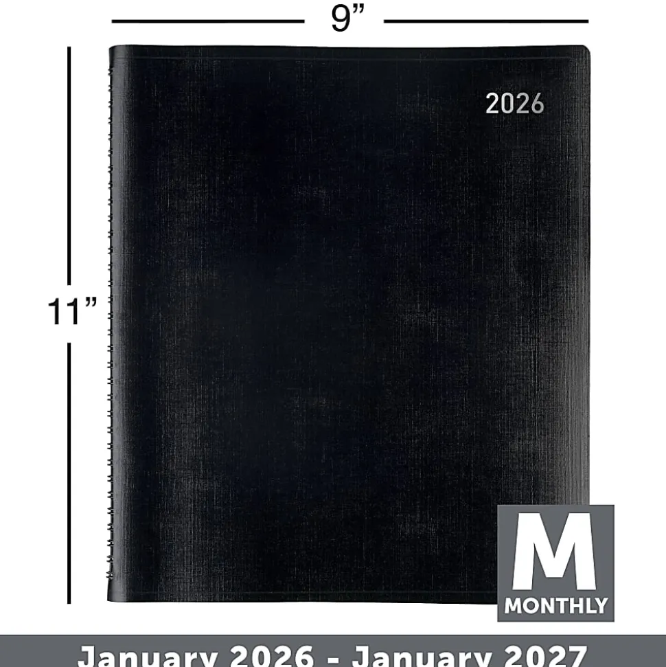 Office Depot Brand Monthly Planner, 9" x 11", Black, January 2026 to January 2027, OD71060026