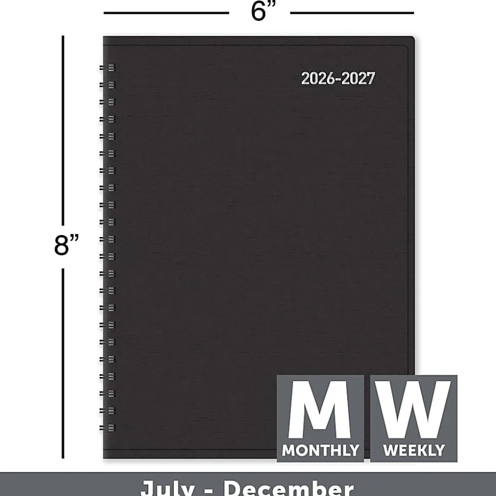 2026-2027 Office Depot® Brand 18-Month Weekly/Monthly Academic Planner, 6" x 8", 30% Recycled, Black, July 2026 To December 2027