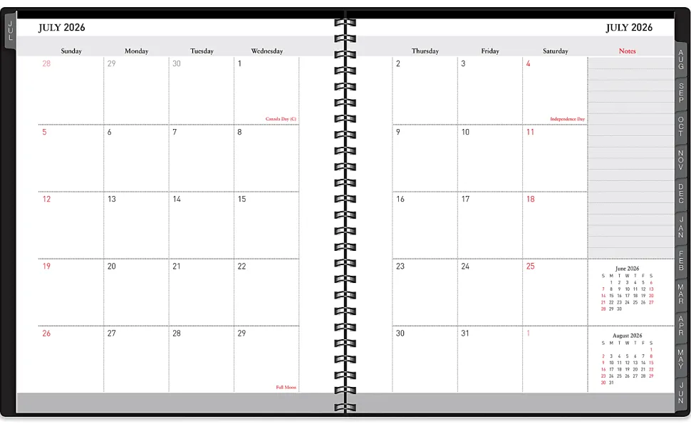 2026-2027 Office Depot® Brand 14-Month Weekly/Monthly Academic Planner, Vertical Format, 8" x 11", 30% Recycled, Black, July 2026 To August 2027