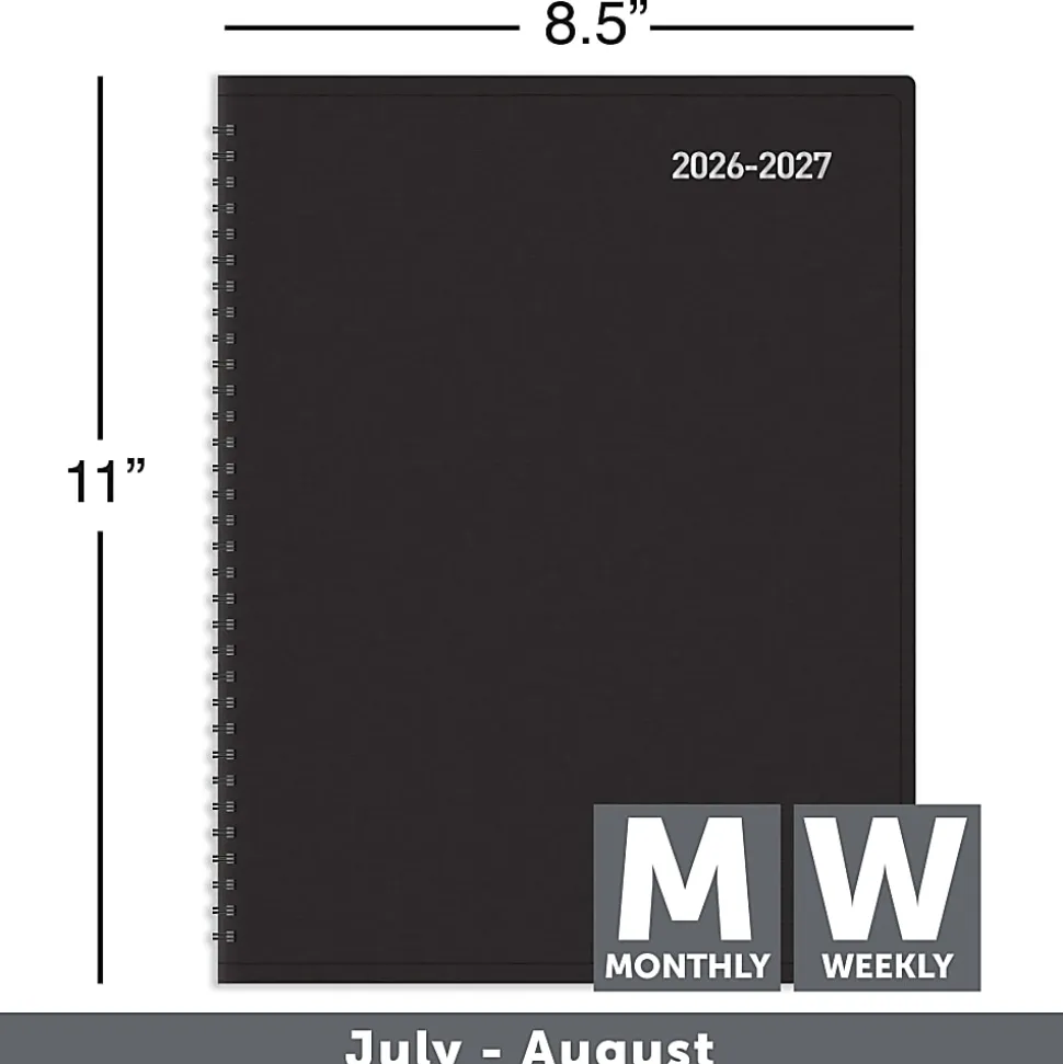2026-2027 Office Depot® Brand 14-Month Weekly/Monthly Academic Planner, Vertical Format, 8" x 11", 30% Recycled, Black, July 2026 To August 2027