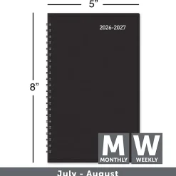 2026-2027 Office DepotĀ® Brand 14-Month Weekly/Monthly Academic Planner, 5" x 8", 30% Recycled, Black, July 2026 To August 2027