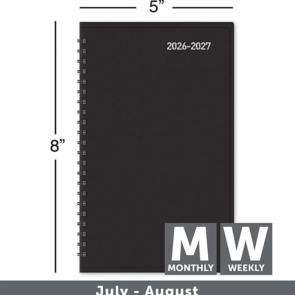 2026-2027 Office Depot® Brand 14-Month Weekly/Monthly Academic Planner, 5" x 8", 30% Recycled, Black, July 2026 To August 2027