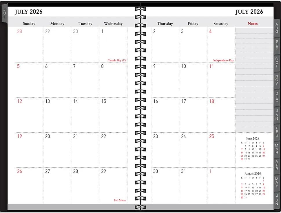 2026-2027 Office Depot® Brand 14-Month Weekly/Monthly Academic Planner, 5" x 8", 30% Recycled, Black, July 2026 To August 2027