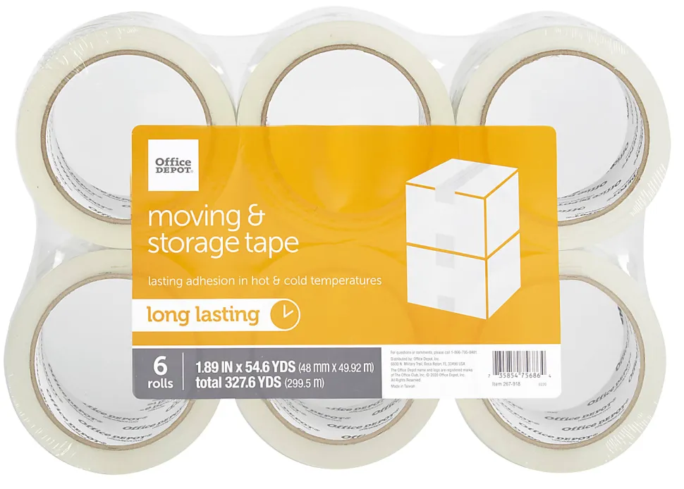 Office Depot® Brand Moving & Storage Packing Tape, 1.89" x 54.6 Yd., Crystal Clear, Pack Of 6 Rolls