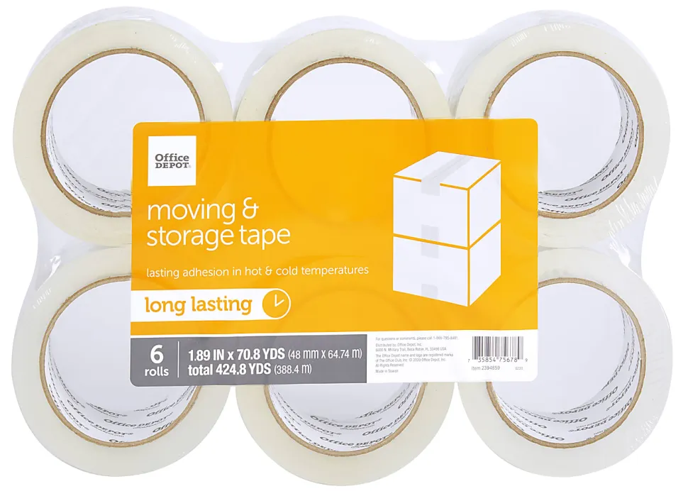 Office Depot® Brand Moving & Storage Packing Tape , 1.89" x 70.8 Yd, Crystal Clear, Pack Of 6 Rolls