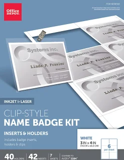 Office Depot® Brand Name Badge Kit, Clip-Style, Convention Size, 3" x 4", Pack of 40
