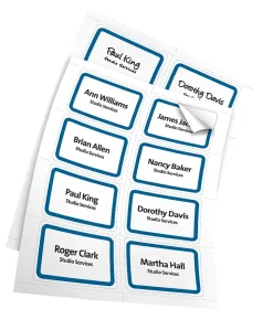 Office Depot® Brand Name Badge Labels, 2 1/3" x 3 3/8", Blue Border, Pack Of 400