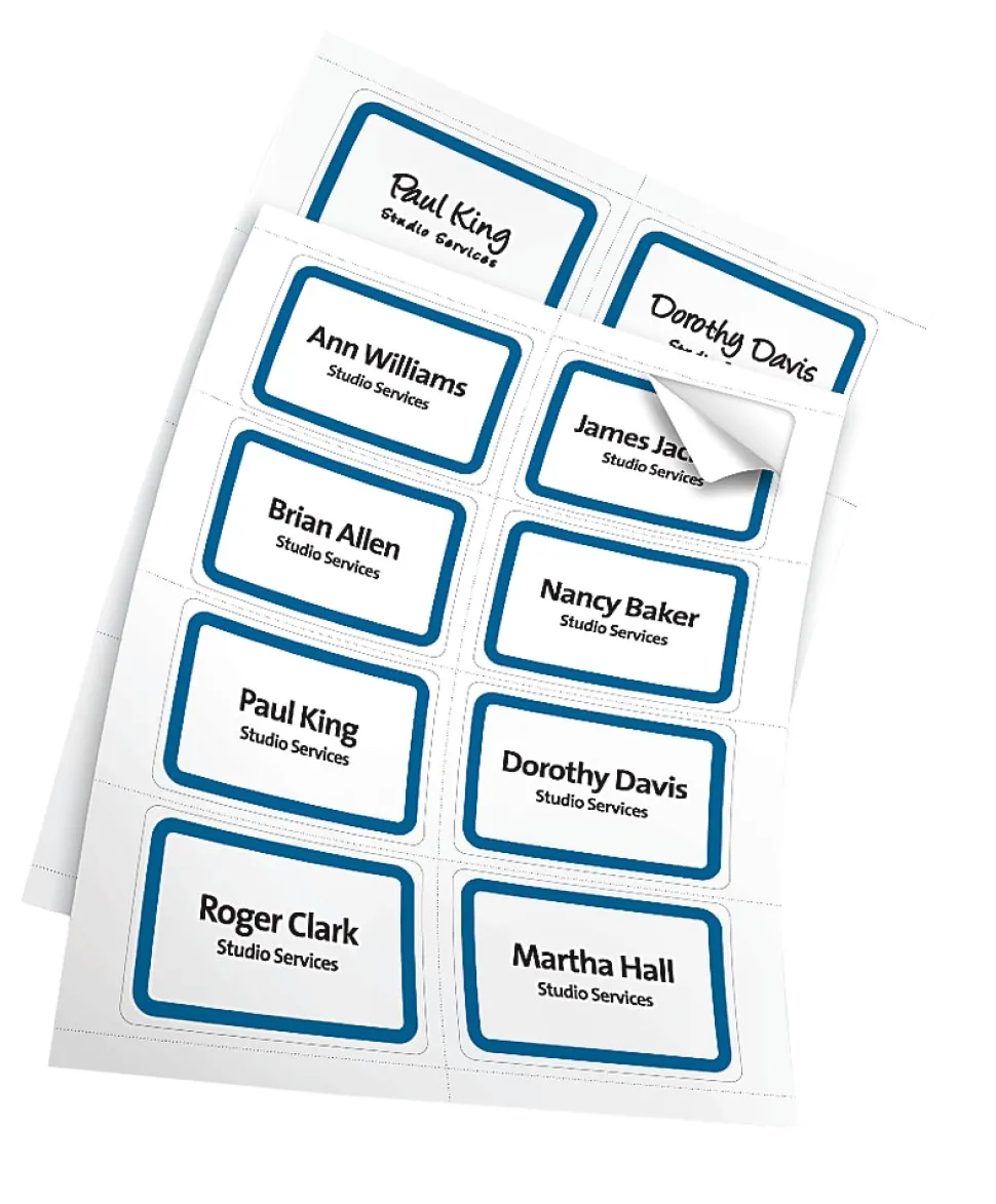 Office Depot® Brand Name Badge Labels, 2 1/3" x 3 3/8", Blue Border, Pack Of 400