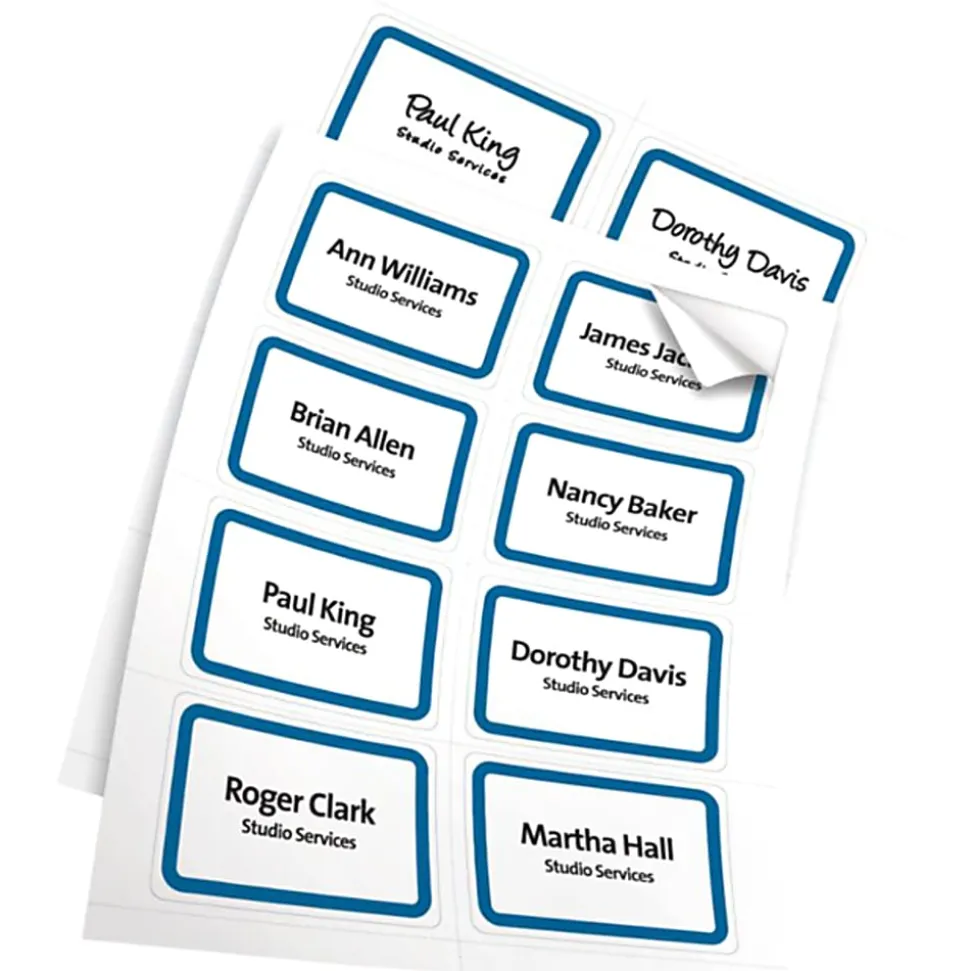 Office Depot® Brand Name Badge Labels, 2 1/3" x 3 3/8", Blue Border, Pack Of 400