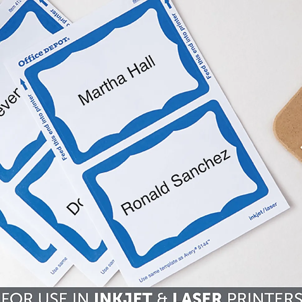 Office Depot® Brand Name Badge Labels, 2 11/32" x 3 3/8", Blue, Pack Of 100