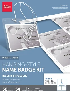Office Depot® Brand Name Badge Kit, Hanging-Style, Convention Size,  3" x 4", Pack Of 50